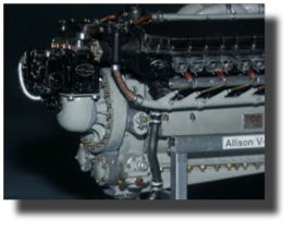 Allison V-1710-33 engine details. Scratch built in metal by Rojas Bazán. 1:15 scale. Allison V-1710-33 engine details. Scratch built in metal by Rojas Bazán. 1:15 scale.